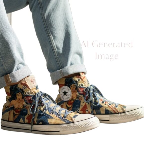 Converse All Star Chuck Taylor DC Comics WONDER WOMAN Canvas Shoe Sz Mens 9 / 11 - Picture 1 of 16